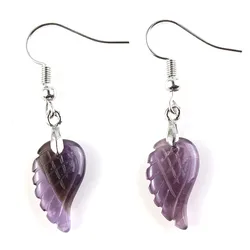 KFT Natural Carved Angel Wings Crystal Quartz Earring Lapis Lazuli Agate Dangle Hook Drop Stone Women Girls Earrings Jewelry