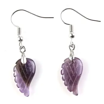 KFT天然雕刻天使翅膀水晶石英耳環青金石瑪瑙吊墜鉤水滴石女士女孩耳環首飾 10 最佳銷售 瑪瑙耳環 - №9