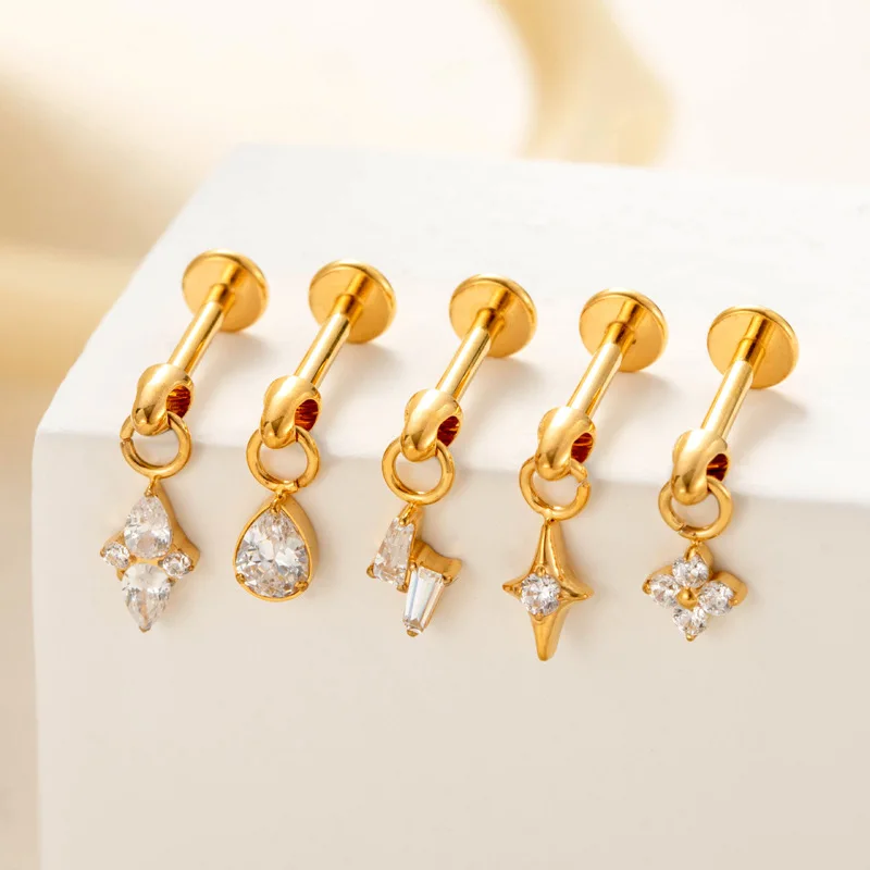 1PC ASTM F136 Titanium Legering Spike Drop Platte Achterkant Earring Stud Intern Schroefdraad Oor Helix Hanger Kraakbeen Piercing Sieraden
