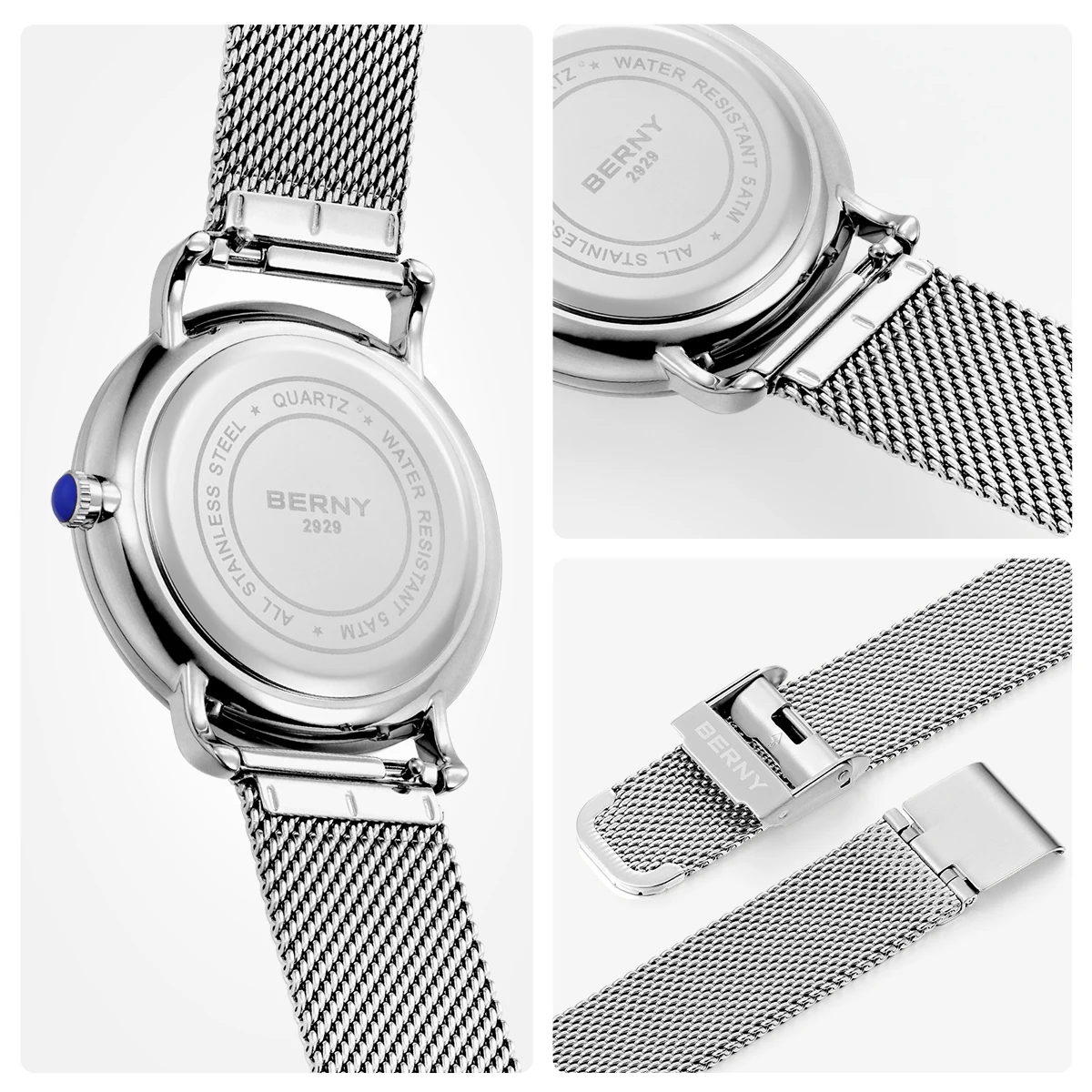 BERNY Men Watch Quartz Wristwatch for Men Simple Ultra-thin Dial Men's Watch Stainless steel Casual Quartz Men's Wristwatch