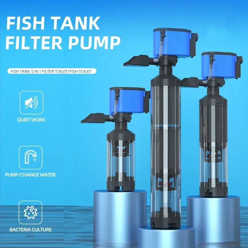 5-in-1 New Filter Fish Tank Toilet Oxygen Filling Adsorption Fish Manure Collection Filter Pump Aquarium Built-in Filter