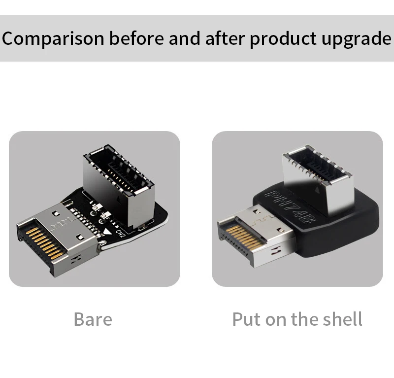 USB Connector Adapter USB3.0 19P/20P To TYPE-E 90 Degree Converter Adapter Case Front TYPE C Socket Computer Motherboard