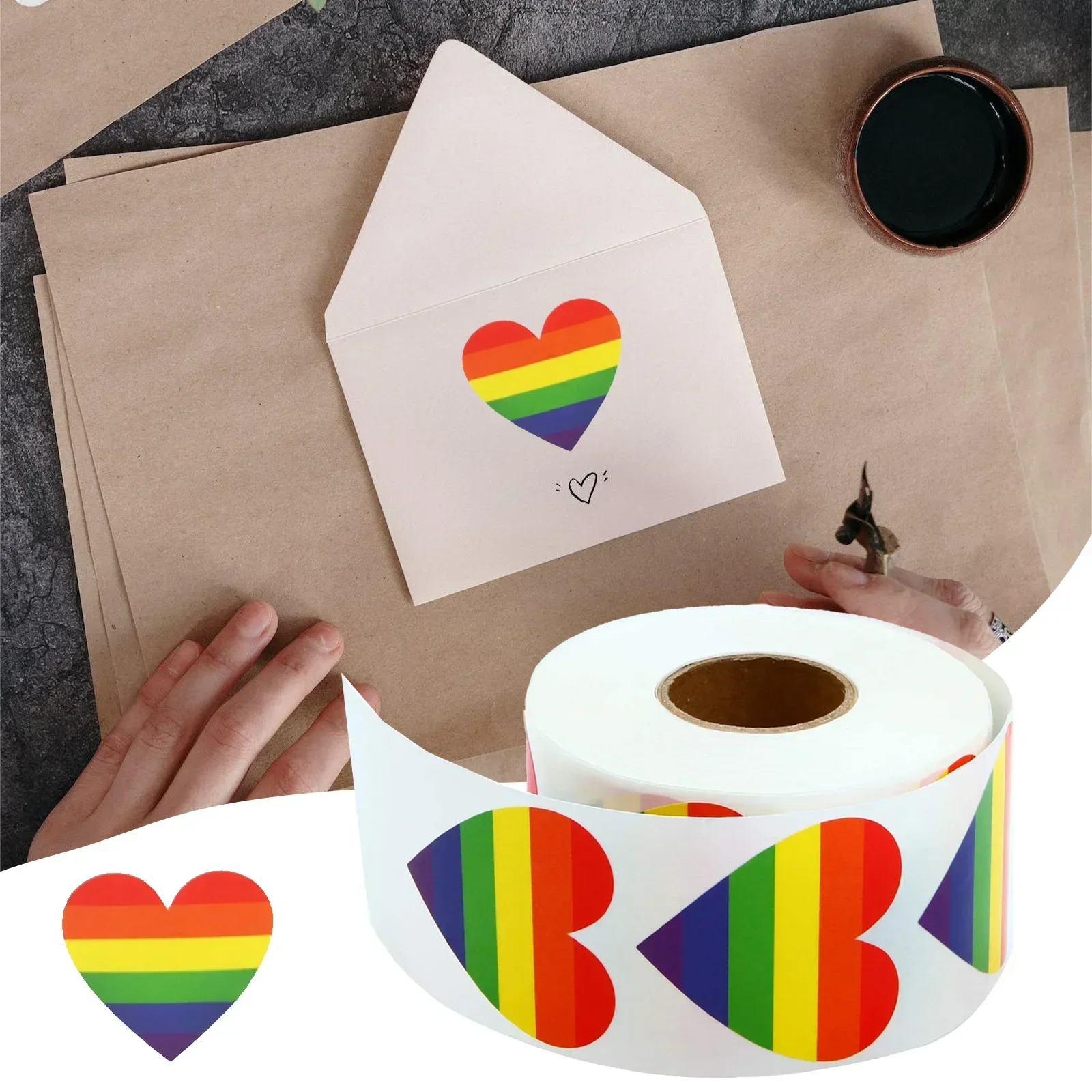 500pcs Pride StiFor CKers Rainbow Heart Shaped Labels Adhesive StiFor CKers For Decorating Your Face / Hands / Gifts / Envelopes