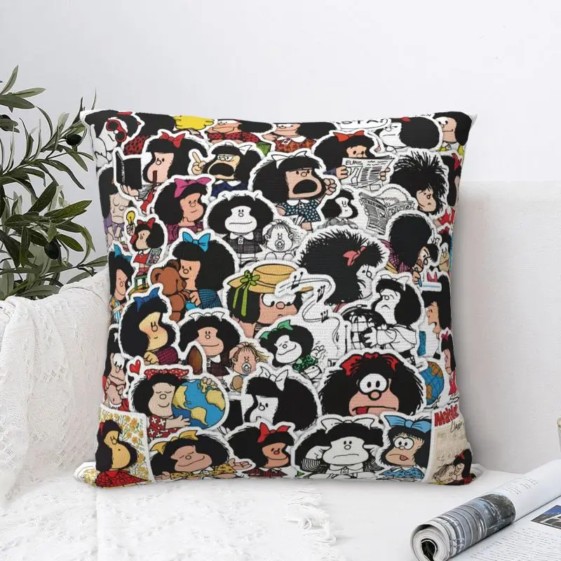Custom Mafaldas Collage Cartoon Manga Quino Comic Cushion Cover 40x40cm Soft Luxury Throw Pillow Case