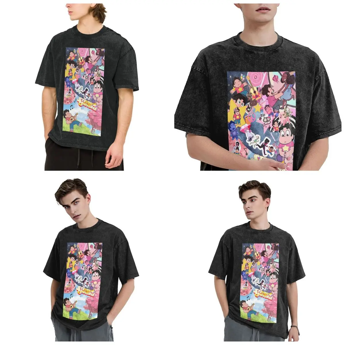 Steven Universe Hip Hop Short Sleeve T-Shirts Washed Tops Tees Streetwear T Shirt Vintage for Men woman