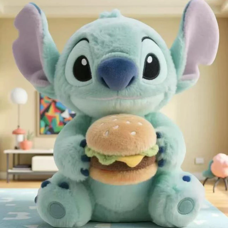 Disney Stitch Hamburger Design Gefülltes Plüschtier Niedliche Cartoon-Anime-Schlafkissenpuppe für Mädchen Ideales Geburtstagsgeschenk