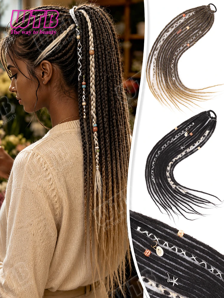Synthetic Dreadlocks Wig Long Dreadlock Ponytail Elastic Tie Hair Extension for Women Daily Wear Holiday Party