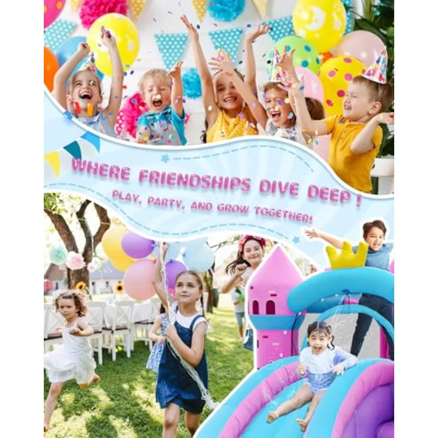 Backyard inflatable waterslide bounce house for kids 3-12 pink PVC material wet/dry use splash pool included sturdy outdoor bou view 4