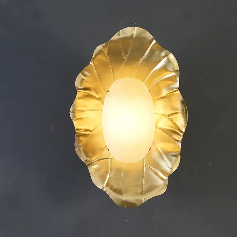 Light Brass Lotus Leaf Wall Light Natural Onyx LED Wall Sconce Indoor Decorative Wall Lamp for Hotel Lobby Living Room