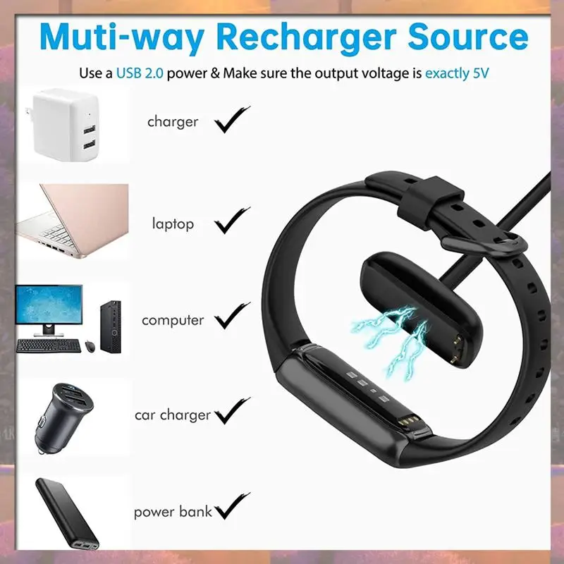 أفضل بيع لـ Fitbit Charge 5/Luxe USB كابل شاحن مغناطيسي لاسلكي جهاز شحن محول محمول ملحقات الساعات الذكية