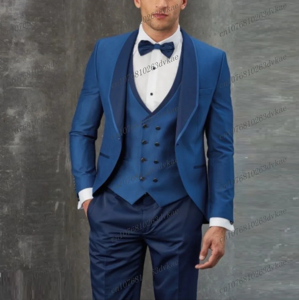 

Dark Blue Formal Occasion Business Men Suit Groom Groomsman Wedding Party Prom Male Tuxedos 3 Piece Set Blazer Vest Pants