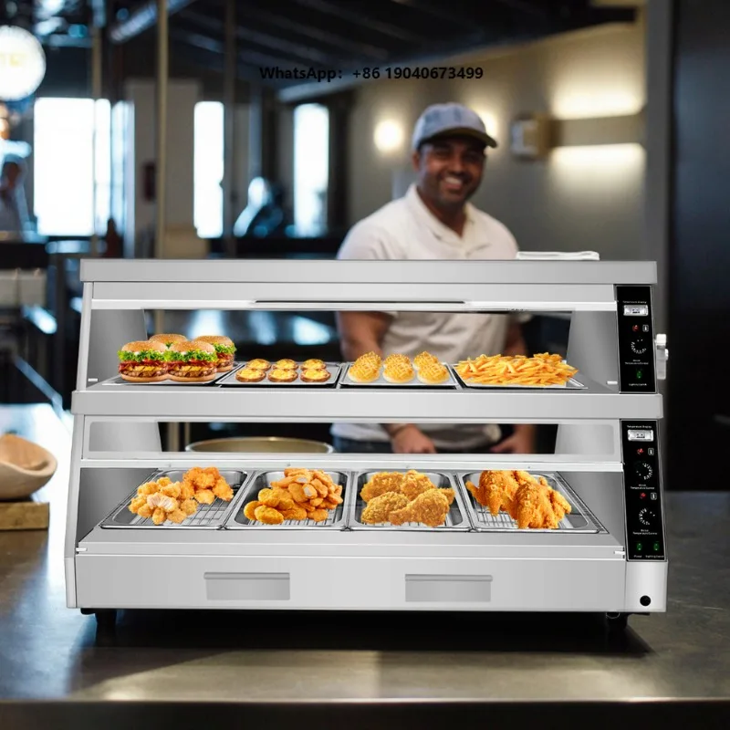 400L Double-Layer Stainless Steel Food Warmer Transparent Glass Burger Dispensing Warming Holding Equipment c001