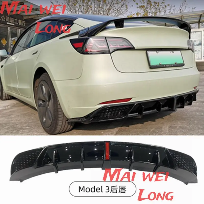 

For Tesla Model 3 Sedan 2017-2019 4-Door Rear Bumper Diffuser Lip ABS Carbon Fiber Look Side Splitter Guard Plate Cover Chin Lid