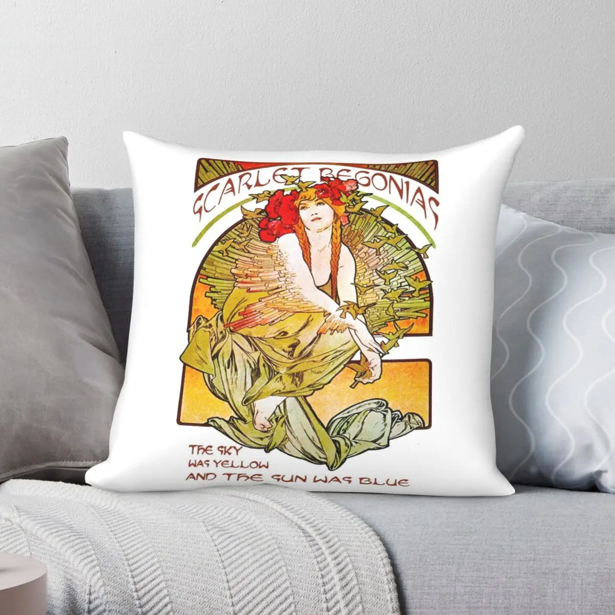 Scarlet Begonias The Sky was yellow The sun was Blue Pillowcase Polyester Linen Velvet Printed Zip Decor Bed Cushion Cover