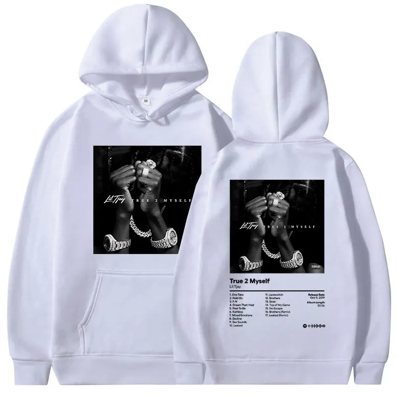 Rapper Lil Tjay True 2 Myself Music Album Print Hoodie Men Women Hip Hop Vintage Hoodies Fashion Streetwear Oversized Sweatshirt