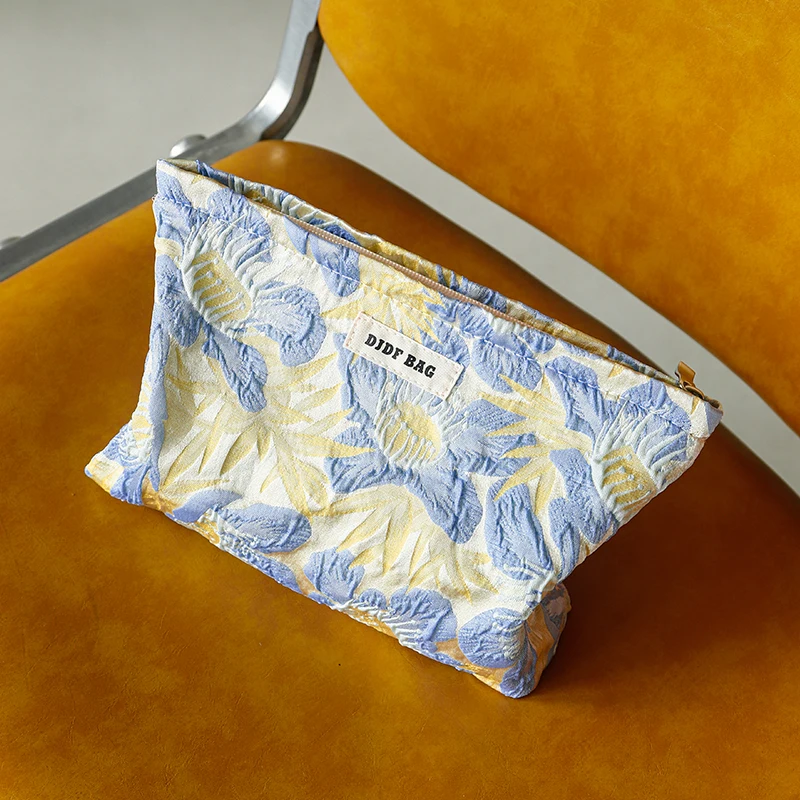 Borsa da trucco per fiori gialli da donna, borsa da toilette portatile, borsa da viaggio in tela doppia di grande capacità, borsa per carte da pendolare