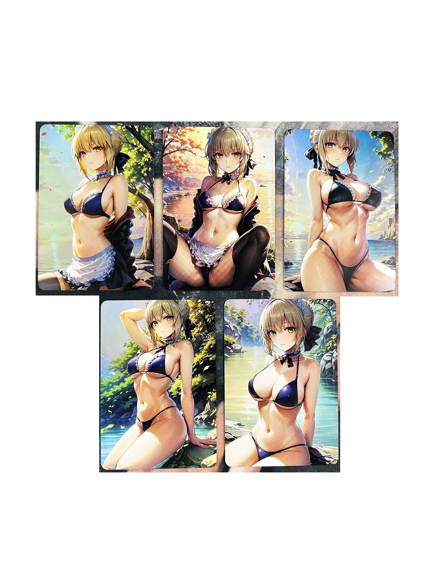 

5pcs/set ACG Fate Fgo Saber Swimsuit Bikini Refraction Sexy Girls Boutique Suit Hobby Collectibles Game Anime Collection Cards