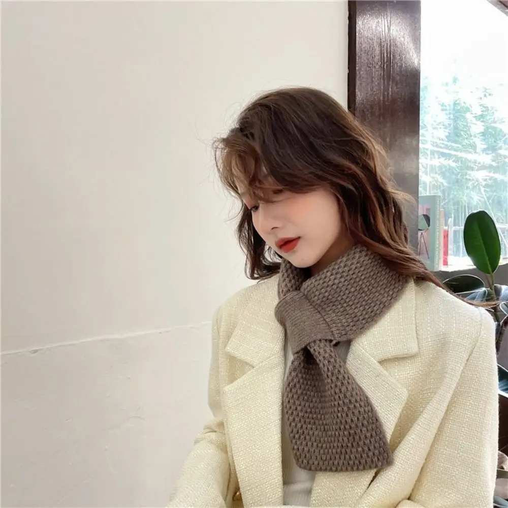 

Neck Guard Shawl Solid Color Cross Scarf Knitted Thick Neck Scarf Fake Collar Girls