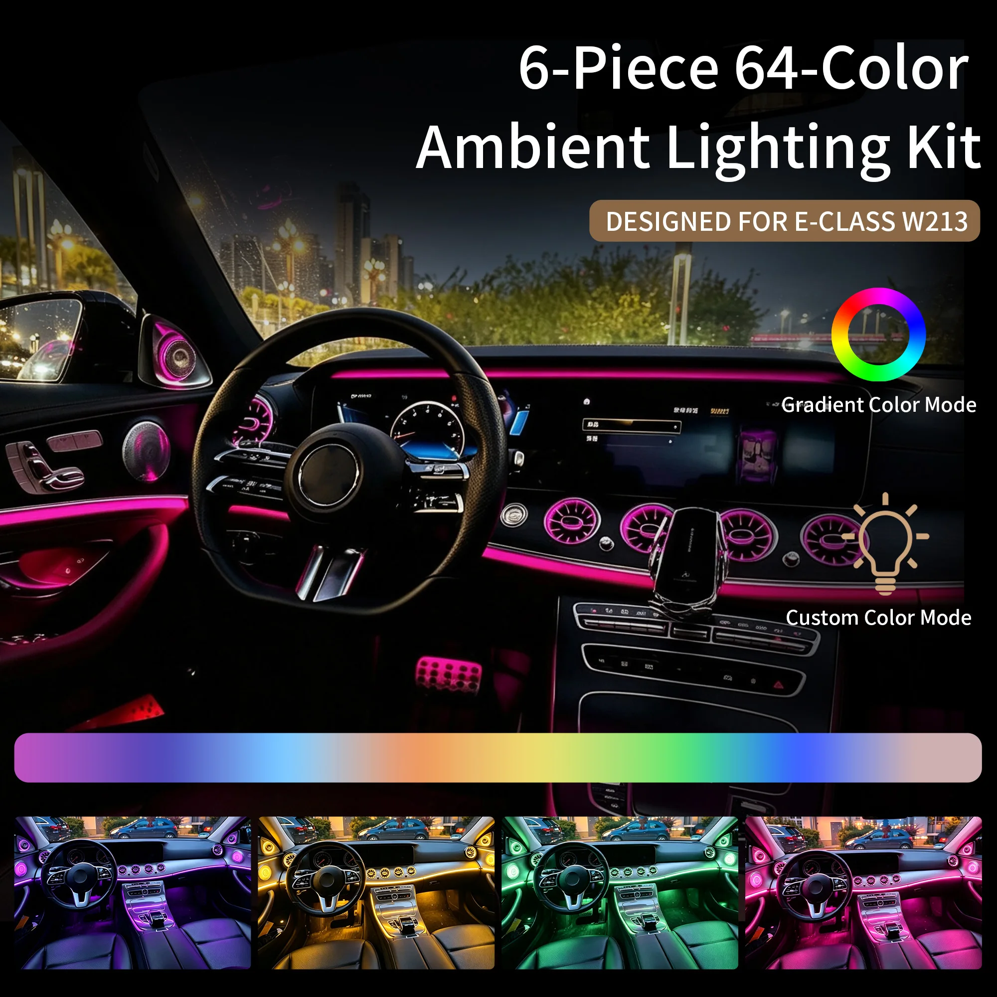 W213 Ambient Light 64 Color Interior Atmosphere Lamp Turbine Air Vent & Rotary Tweeter for Mercedes-Benz E-Class 2016-2023