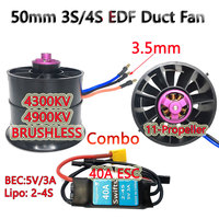 Hobbyocean 50mm 3-4S BRUSHLESS EDF Duct Fan 40A/50A ESC 4900KV 4300KV 11-Propeller for Brushless Motor Rc Jet Airplane EDF Plane