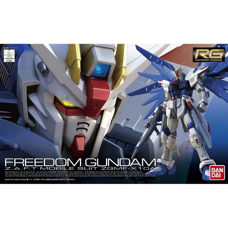 BANDAI RG 1/144 ZGMF-X10A Freedom Gundam Action Figure Z.A.F.T Mobile Suit Gundam SEED Anime Model Kit Mainan untuk Koleksi Anak Laki-laki