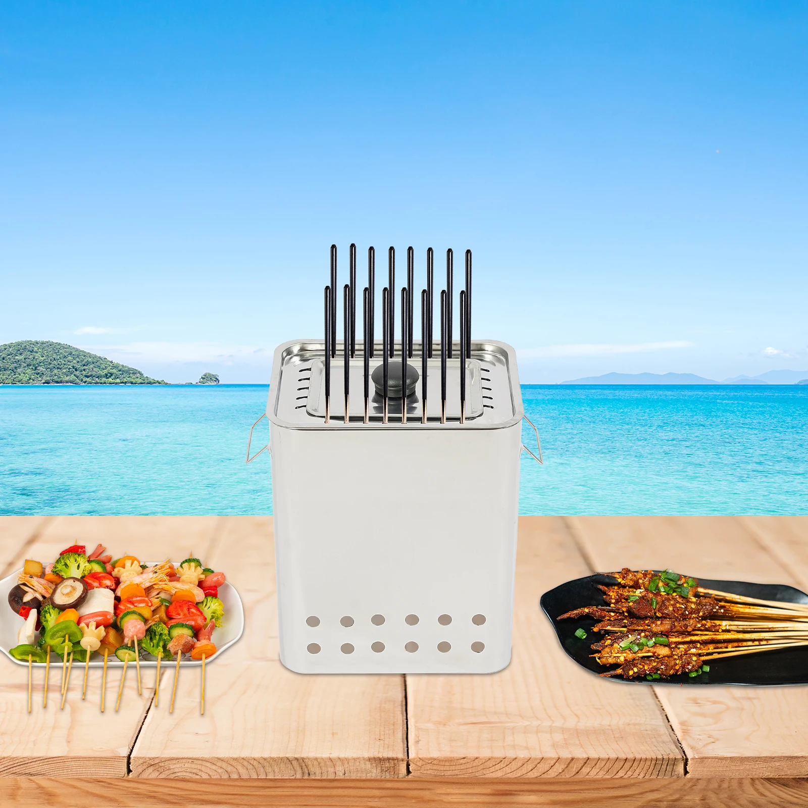 Smokeless Barbecue Stove Square Barbecue Hanging Grill, Stainless Steel Barbecue Grill, Portable Barbecue Grill