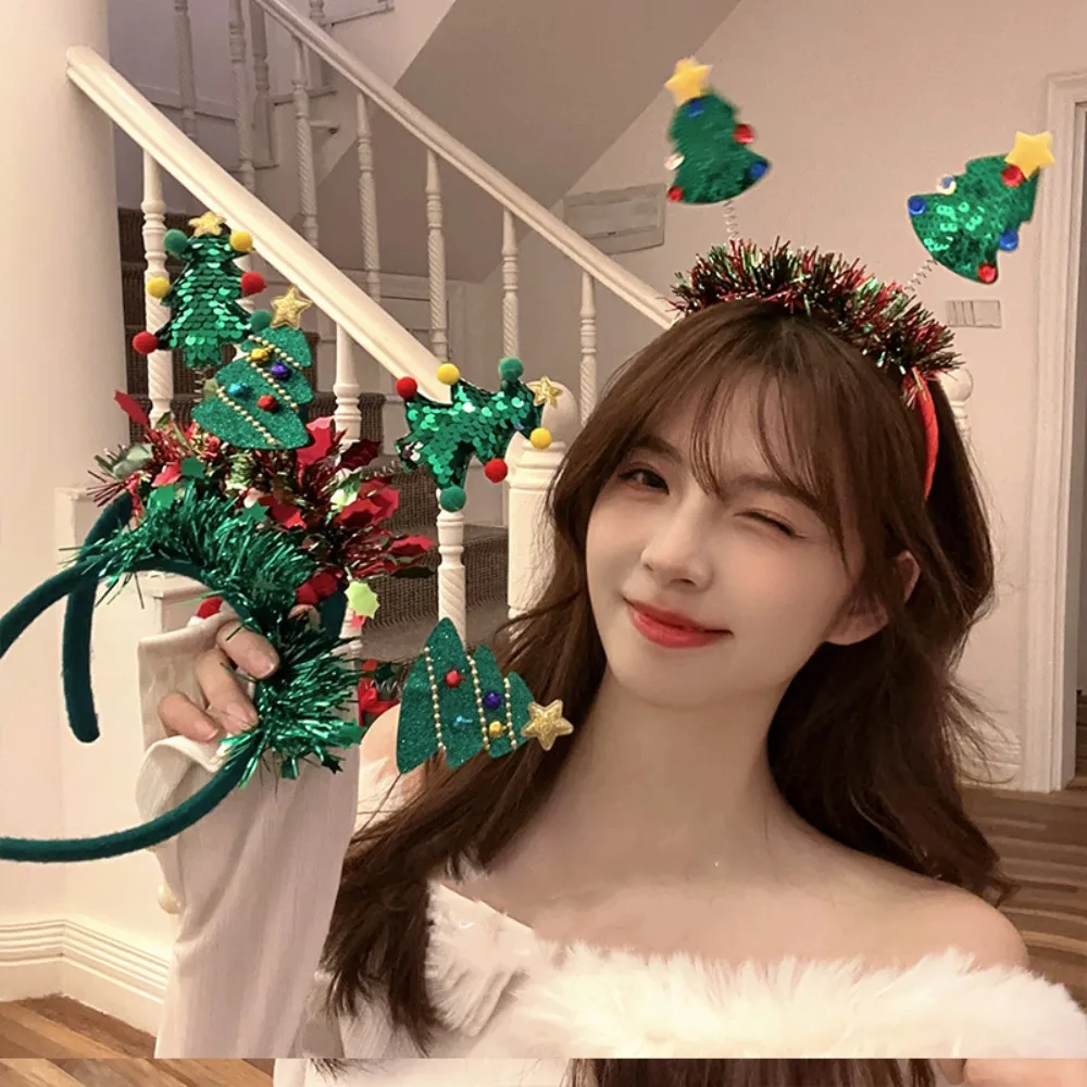 Gift Cute Christmas Hair Hoop Glitter Sequin Sweet Christmas Tree Headband Photograph Props Headwear Xmas Hairband Adult