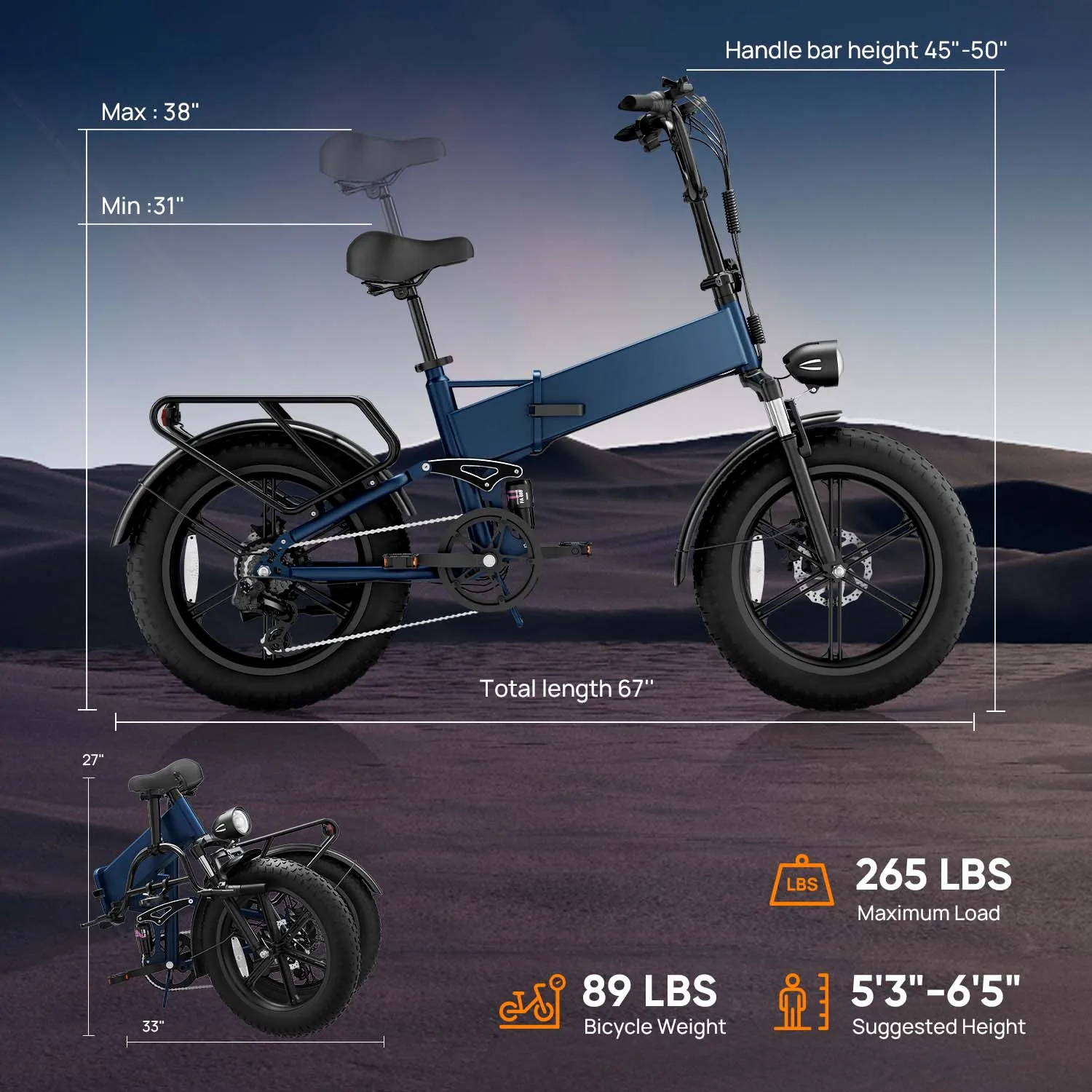 URLIFE T5 Unisex Elektrofahrrad, faltbar, 48V13AH Akku, Outdoor-Klapp-Elektrofahrrad, 20*4 Fat Tire – Detail 3
