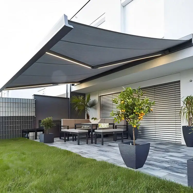 

Latest Design Backyard Automatic Retractable Aluminum Awning Outdoor Rainproof and UV Protection Acrylic Leisure Sunshade