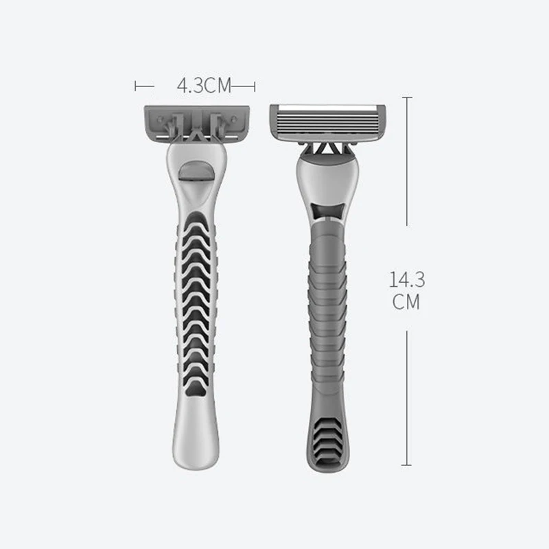 Men's Razor Manual Safety Shaver S417LO 6-layer Blade Gray Bottom Gray Skin Can Replace The Head 12 1 Handle 2 Head Pp Color Box