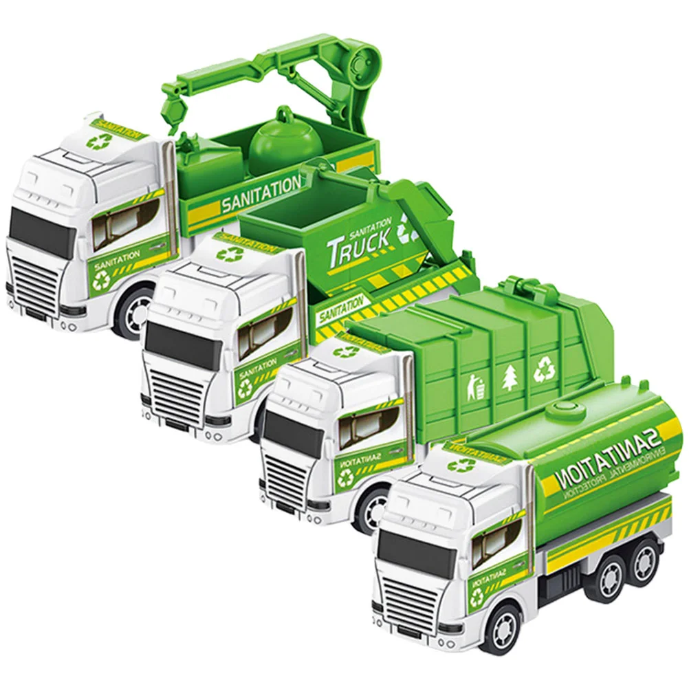 4 Pcs Mini Sanitation Vehicle Baby Toy Garbage Truck Models Kids Toys Plastic Toddler