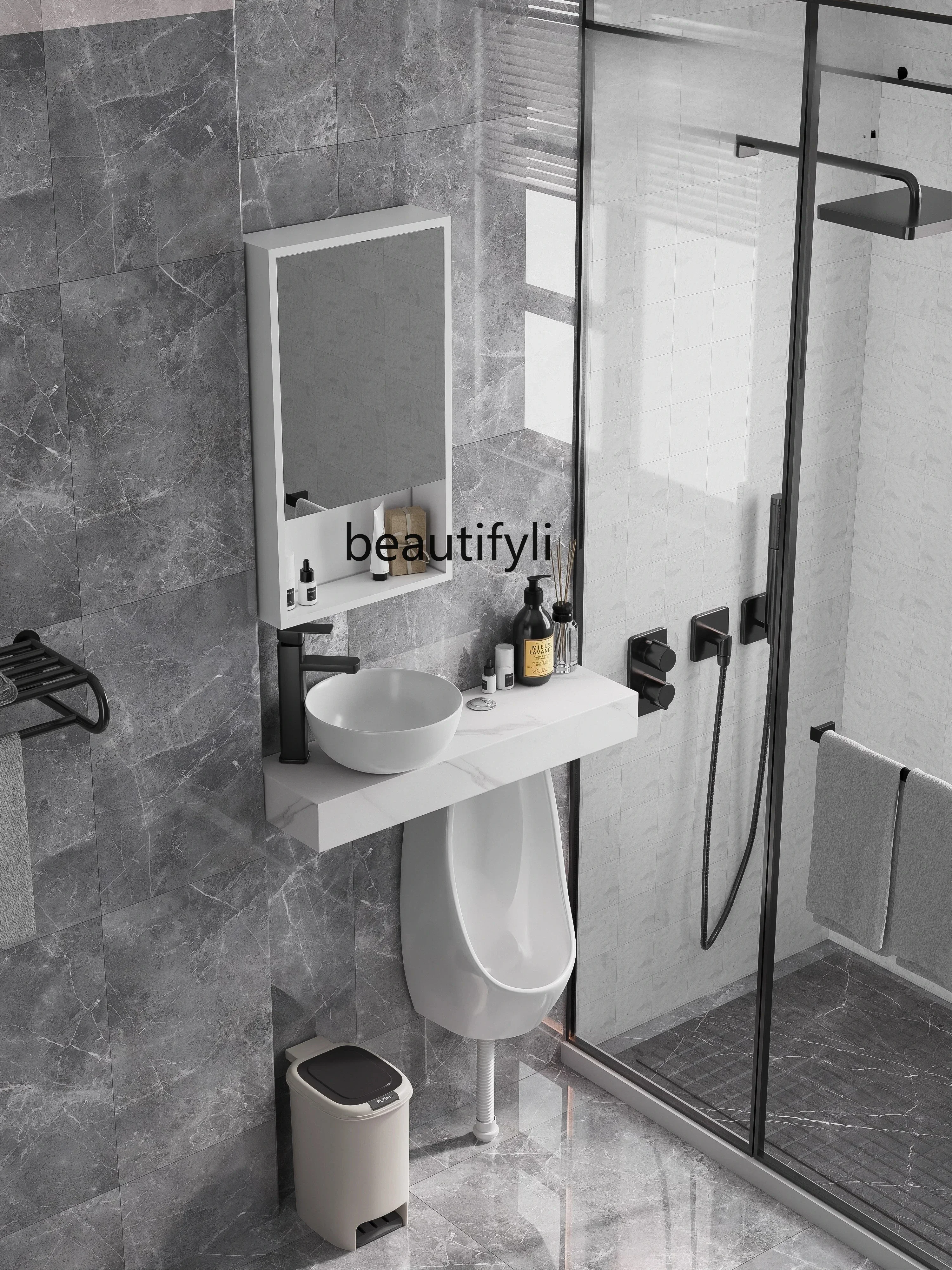 

Urinal rock slab countertop integrated ceramic wash basin bathroom washbasin hotel KTV home men