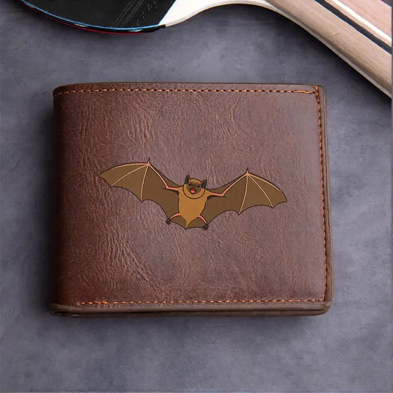 Carteira de couro PU com emblema de morcego, design minimalista para homens e mulheres, leve, durável, acessório de moda diária