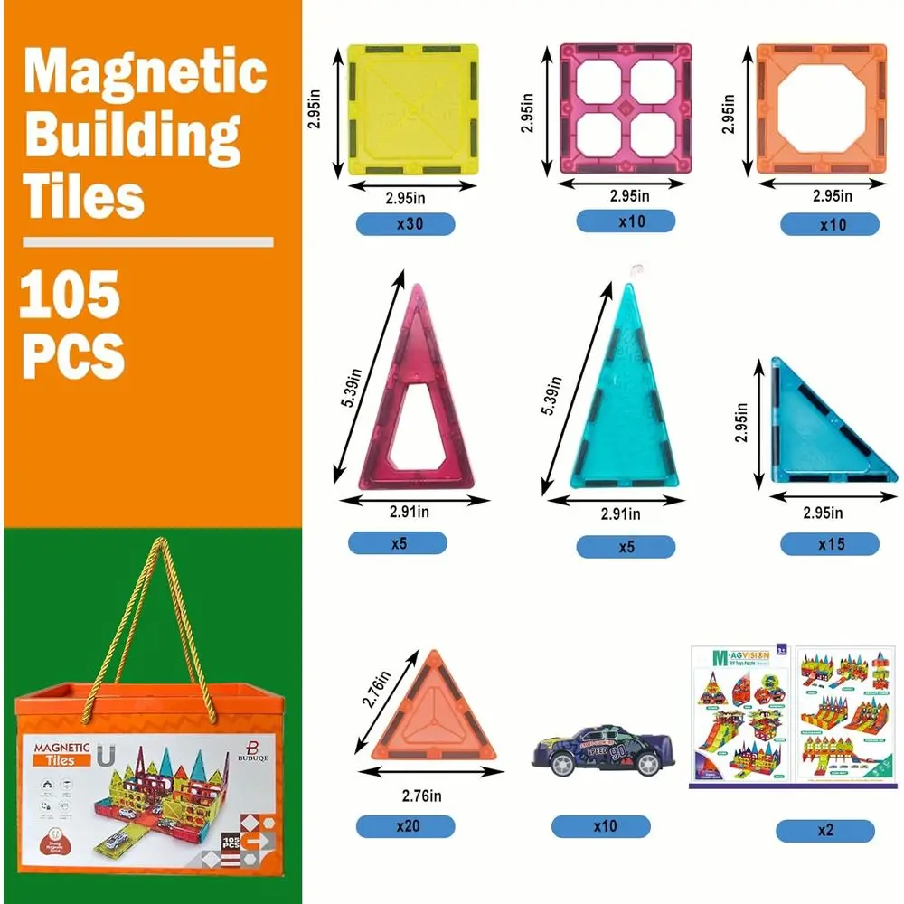 Juego de estacionamiento de azulejos magnéticos STEM Learning con 10 coches de metal para juegos de construcción para niños, regalo ideal para edades de 3 a 8 años