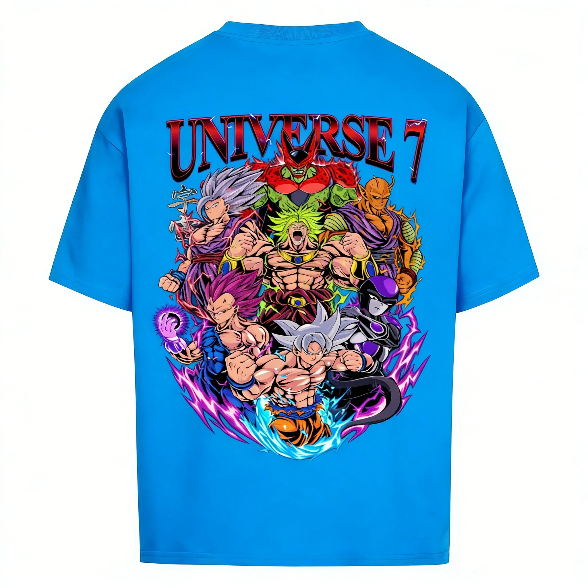 

Summer 2026 Dragon Ball Z Universe 7 Sky Blue Goku Vegeta Broly Print T-Shirt Loose Fit Trendy Streetwear Cotton for Men