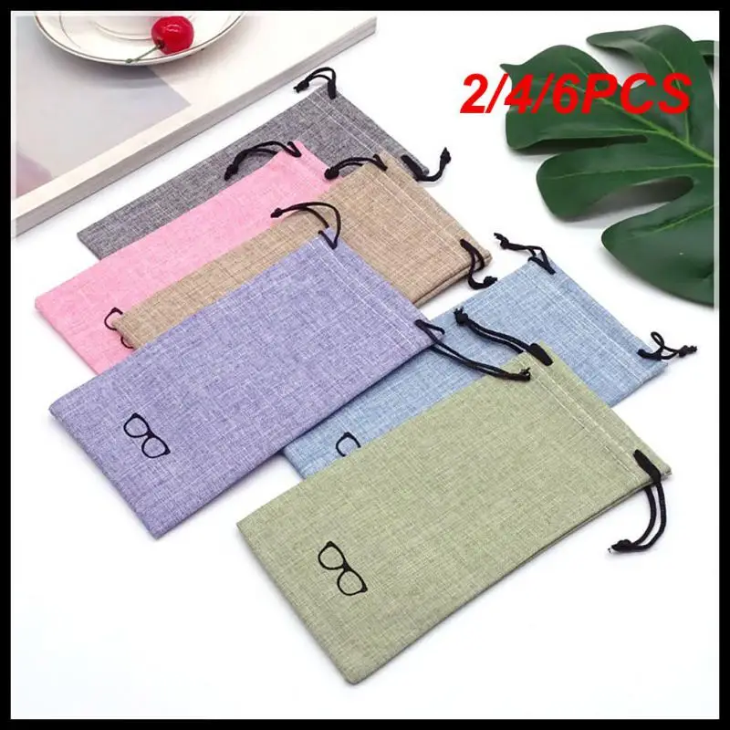 2/4/6PCS Mobile Phone Storage Bag Linen Colorful For Men Women Eyeglasses Glasses Box Sunglasses Glasses Bag Microfiber Portable