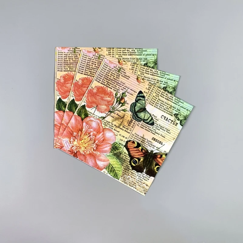 20Pcs/Bag Vintage Butterfly Flower Decoupage Paper Napkins Floral Paper Serviettes for Xmas Birthday Party Tableware Decor Hot