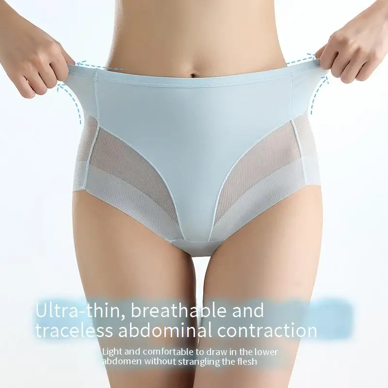 Ultra-thin Ice Silk Briefs Women Seamless Underwear Breathable Lady Mid Waist Underpants High Stretch Soild 4 Color Mesh Panties