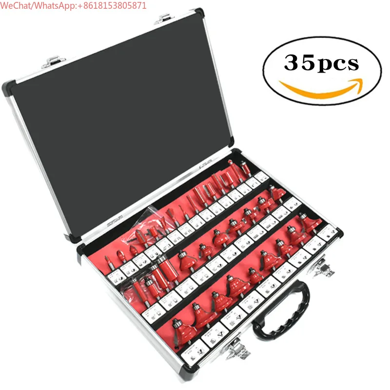 35 pieces woodworking milling cutter 1/4 handle engraving trimming knife wooden tenon tool set carbide