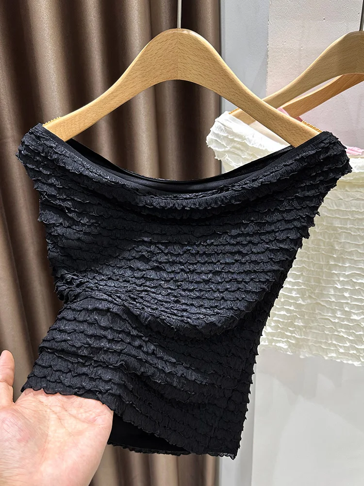 

Bla Sexy One-oulder ort-Sve T-irt Women's Summer New Lace Trim Bone Exposure Thin Model a Top Street Sle P...