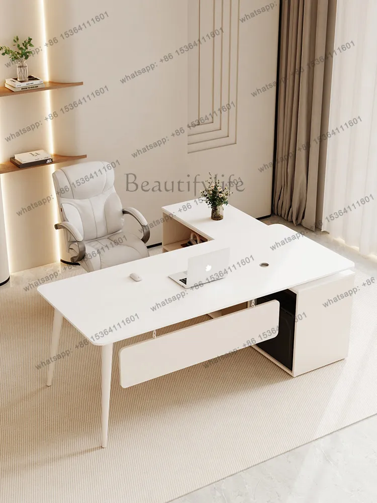 

Cream wind rock slab simple light luxury financial desk medical beauty white writing desk small apartment computer desk