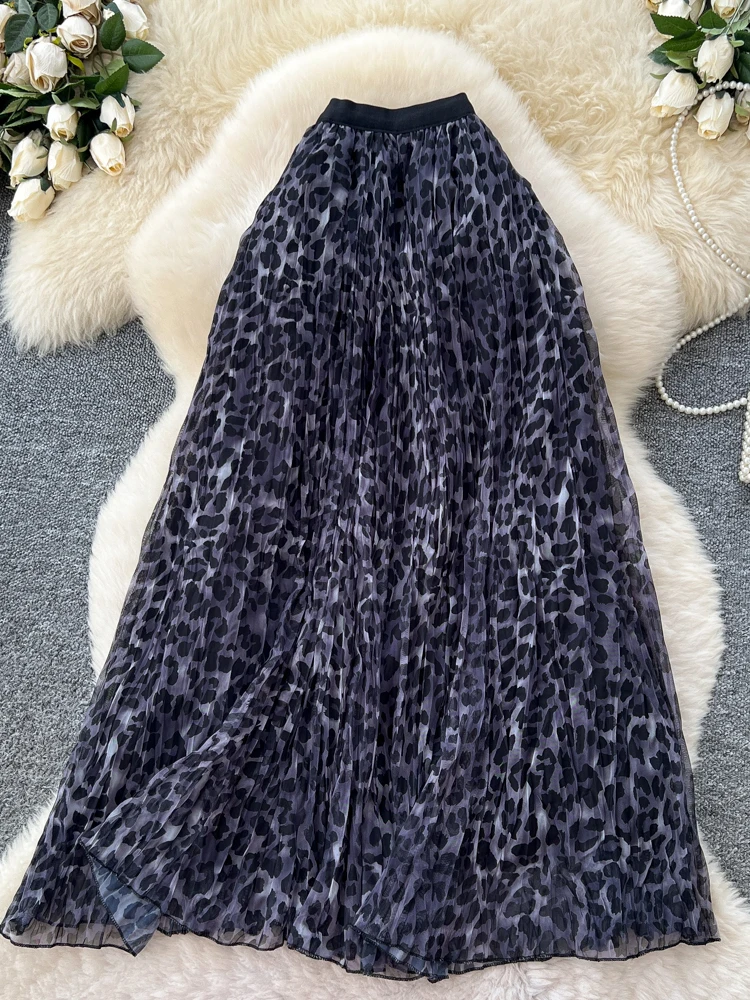Hoge Taille A-lijn Rok Luipaardprint Me f-lengte Dames Faion Afslanken Drapey Zomer Ci Pendelen Stand Fit