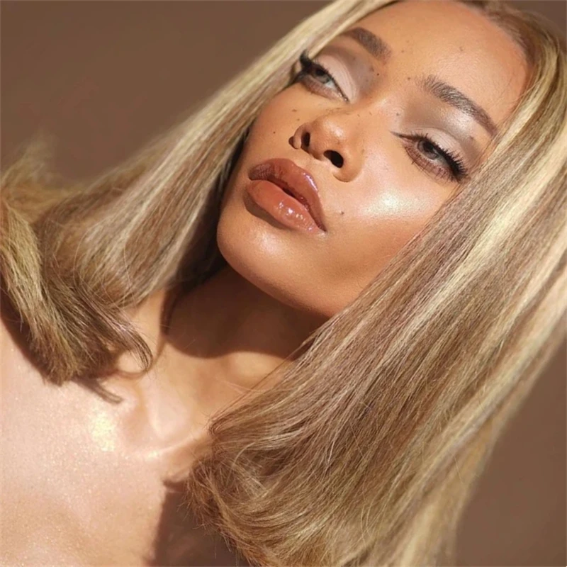 Short Straight Bob Synthetic HD Lace Front Wigs Highlight Ombre Ash Blonde Colored Highlights Lace Front Wigs Cosplay/Daily Use