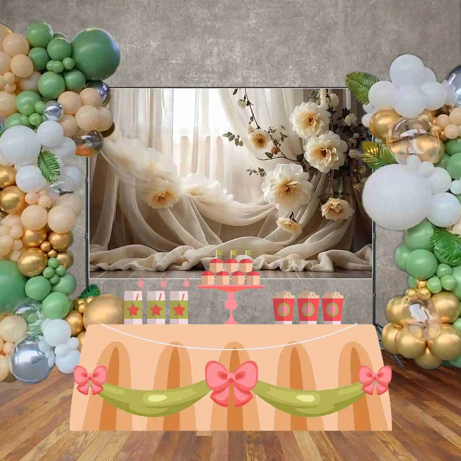MOON.QG Girls Portrait Bohemian Style Backdrop Curtain Flower Drapes Backgrounds Custom Party Decoration Photography Supplies
