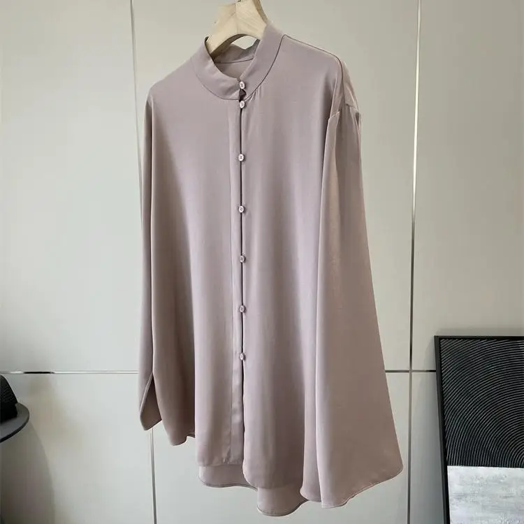 

Стильная розово-фиолетовая рубашка в новом китайском стиле с воротником-стойкой, на одной пуговице, с цветочным узором, женская, премиум-качество