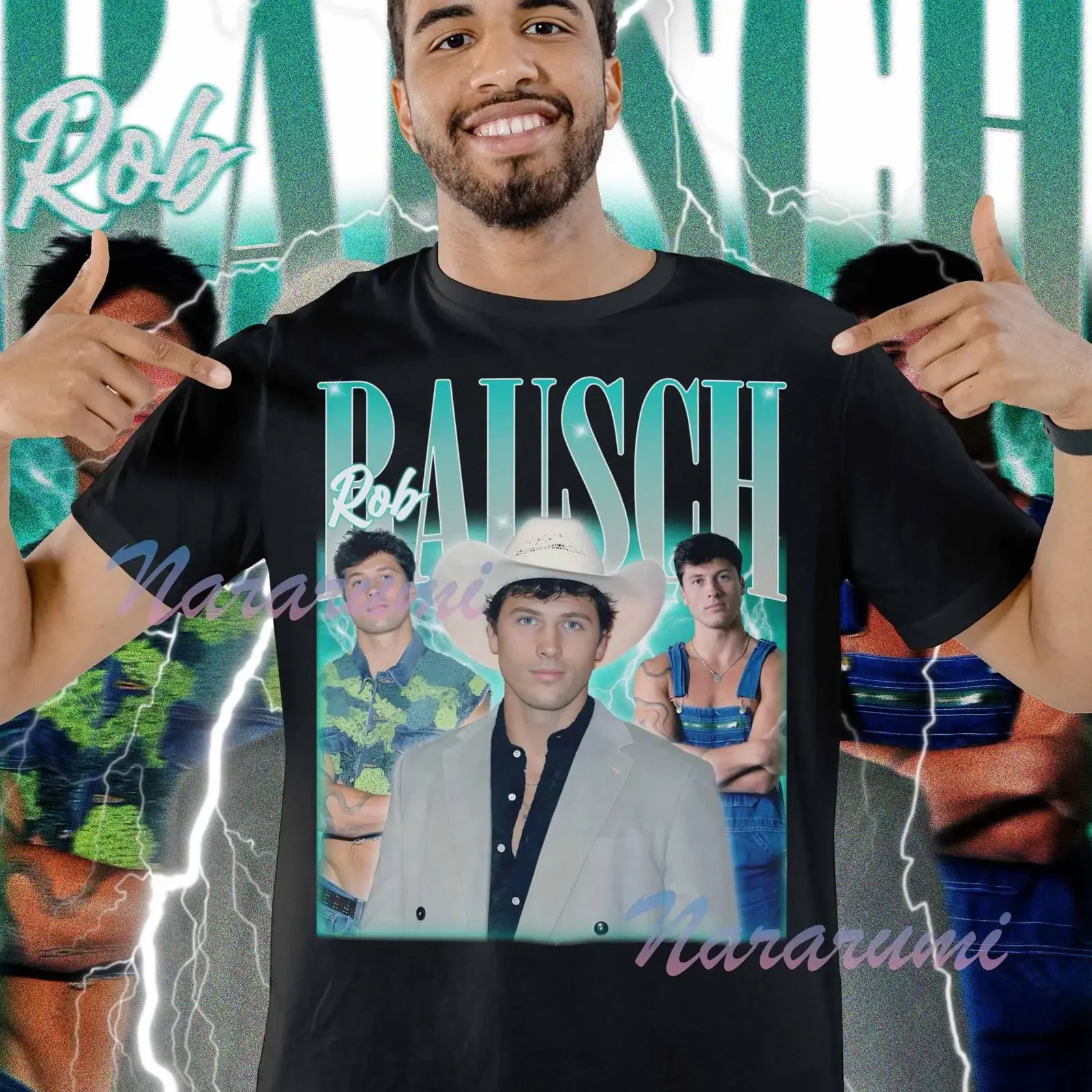 Rob Rausch Bootleg Rap T Shirt Retro Vintage Fan  vintage Washed Top For Everyday Wear homme Unisex Stretched Stylish Slightly