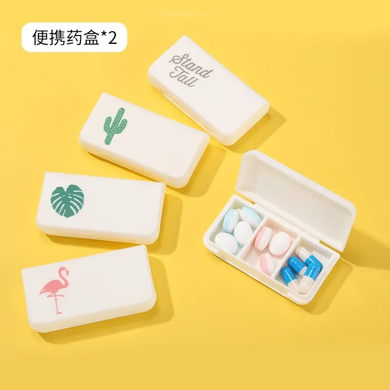 3 Grids Pill Box Mini Organizer Case Tablet Flamingo Cactus Leaf Pill Case Dispenser Medicine Boxes Dispensing Medical Kit
