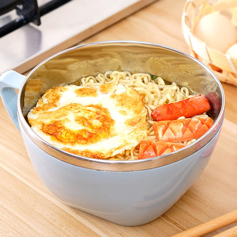 

Stainless Steel Kids Bowl With Lid Food-Grade Plastic Exterior Soup Container For Baby Feeding Bpa-Free Tableware Blue