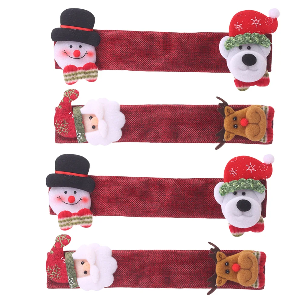 

4Pcs Christmas Handle Covers Linen Material Antistatic Stainwater Resistant Kitchen Appliance Protector Christmas Hnadle Cover