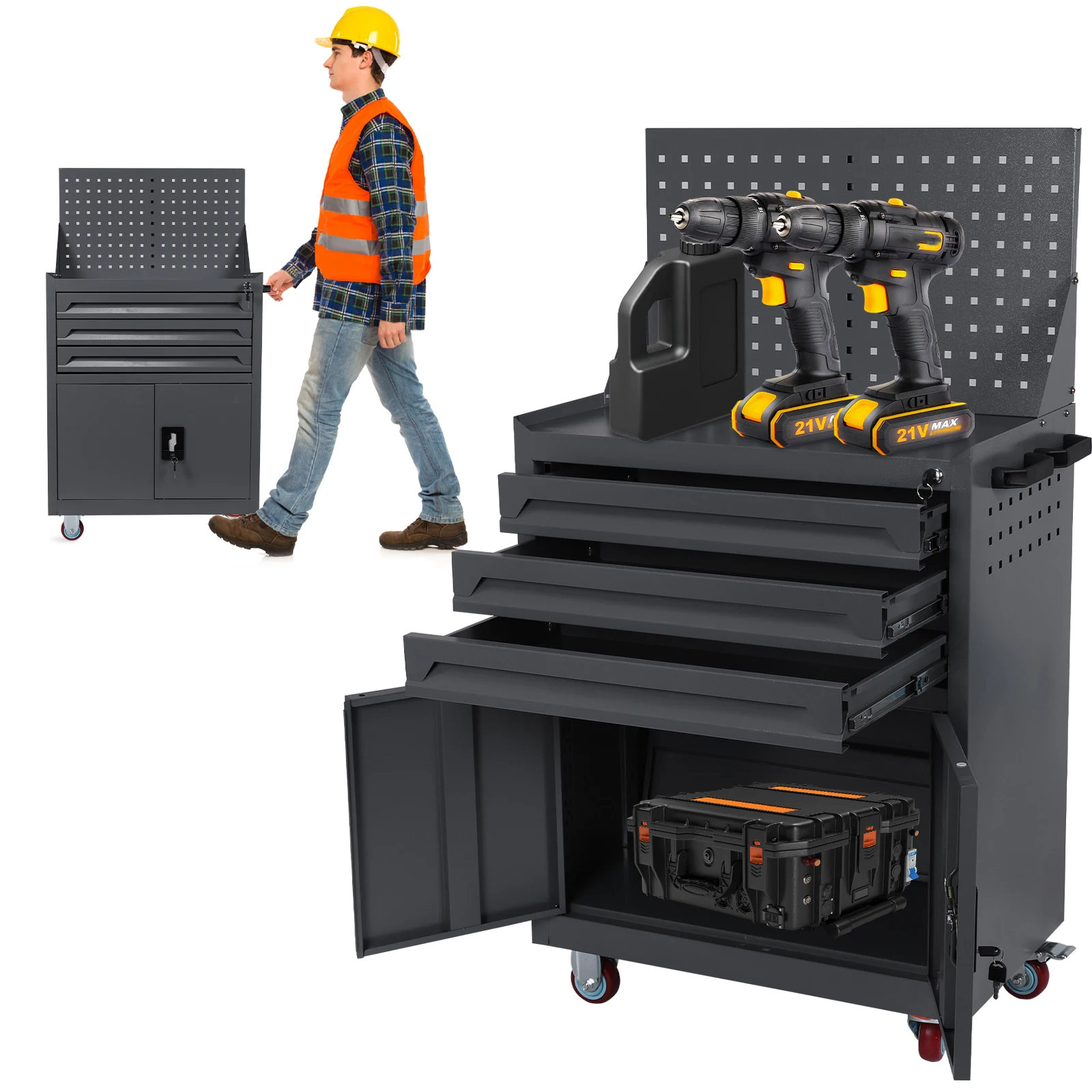 Ящик для инструментов большой емкости с выдвижными ящиками, тележка для инструментов для авторемонта, съемный шкаф, ящик для хранения инструментов для склада, гаража